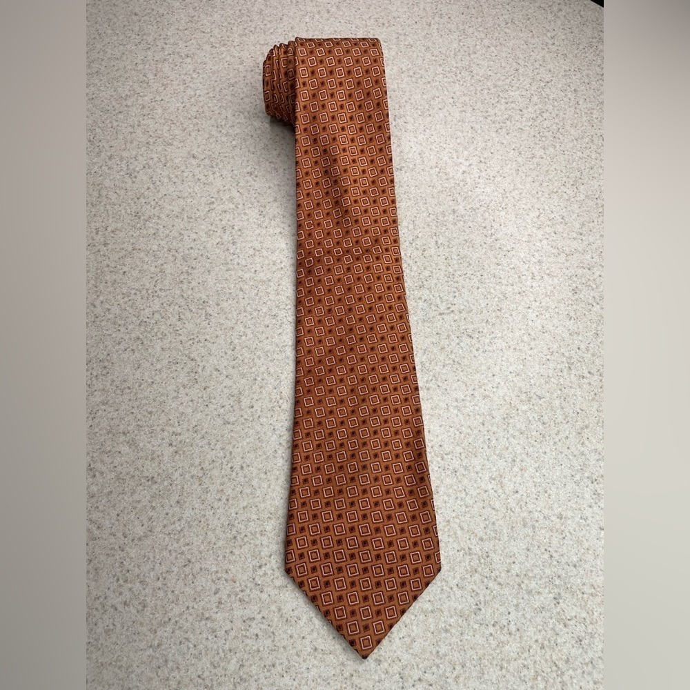 Joseph A Bank Orange Geometric Silk Tie
